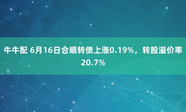 牛牛配 6月16日合顺转债上涨0.19%，转股溢价率20.7%